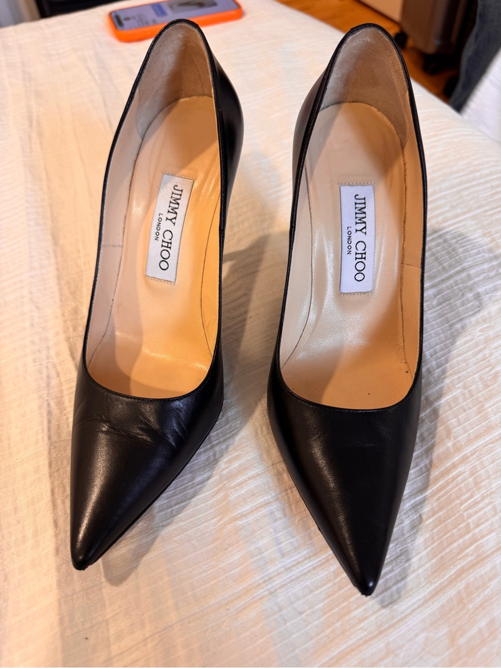 Jimmy Choo Black Pointed-Toe Leather Pumps